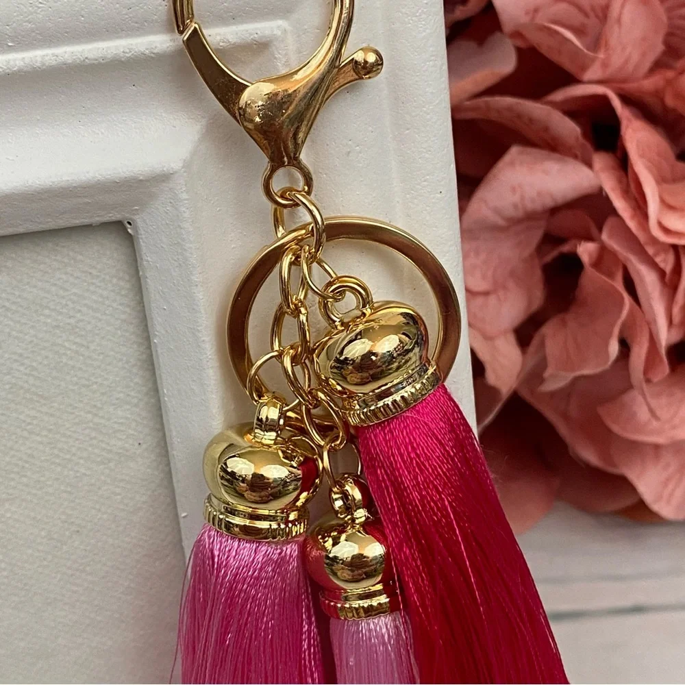 Multi Shade Pink Tassel Keychain Purse Charm - Picture 5 of 12